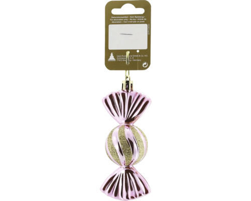Weihnachtsbaumanhänger Bonbon Kunststoff 4 x 11 cm rosa Ornament in Bonbonform mit Aufhänger