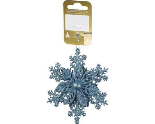 Hängedeko Schneeflocke mit Blume aus Kunststoff blau Glitzernder Schneeflocken Anhänger als Weihnachtsdekoration