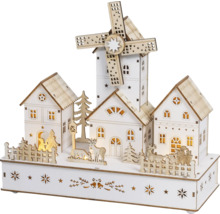 Dekorative, beleuchtete Weihnachtspyramide mit Windmühle und Häusern