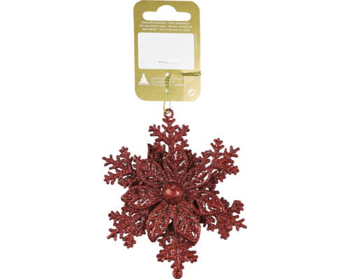 Weihnachtsbaumanhänger Blume auf Schneeflocke Kunststoff rot Dekorative Schneeflocke zum Aufhängen