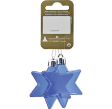 Blaue sternförmige Christbaumkugeln auf Anhängerkarte