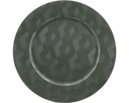 Dekoteller Kunststoff Ø 33 cm H 1,8 cm grün Dekorative grüne Platte mit geometrischem Muster