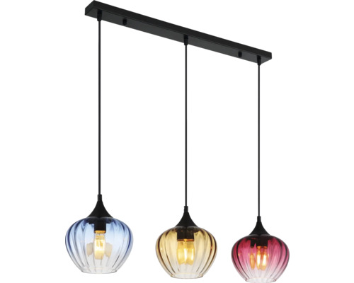 Pendelleuchte mit drei Lampen aus Glas und Metall