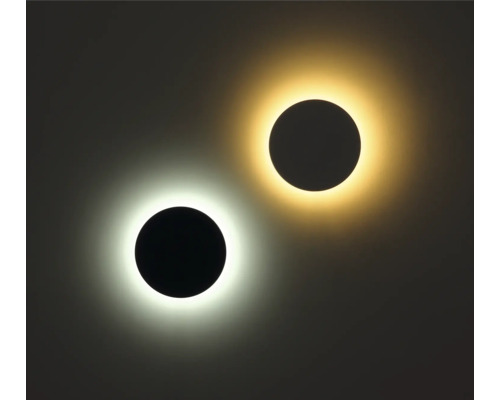 Zwei runde Wandleuchten mit indirekter Beleuchtung