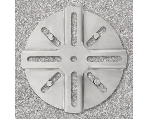 Runde Bodenplatte aus Metall mit Schlitzen zur Befestigung