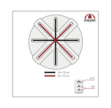 Diagramm einer Sonnenschirm-Sockelbefestigung mit Maßangaben und Doppler Logo.