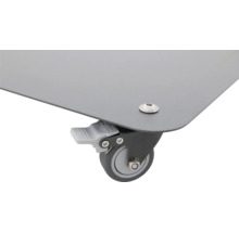 Detailansicht einer Transportrolle mit Feststellbremse an einer Platte