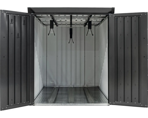 Offene Gerätebox aus Metall mit Aufhängungen