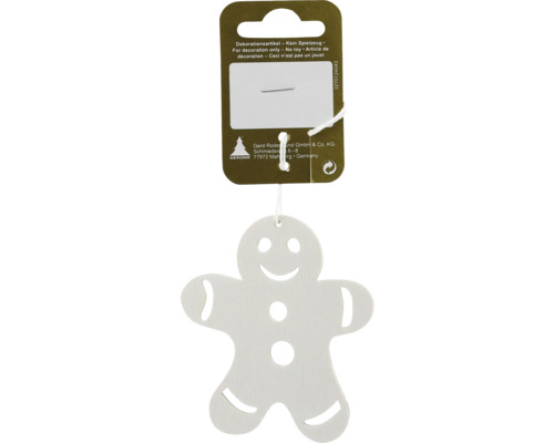 Weihnachtsbaumanhänger Lebkuchenmann Holz 8 x 7 x 0,3 cm weiß Lebkuchenmann aus Holz als Dekorationsartikel