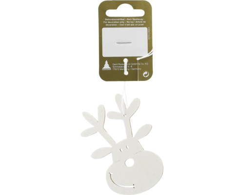 Weihnachtsbaumanhänger Rentierkopf Holz 8 x 6 x 0,3 cm weiß Dekorativer Rentieranhänger zum Aufhängen