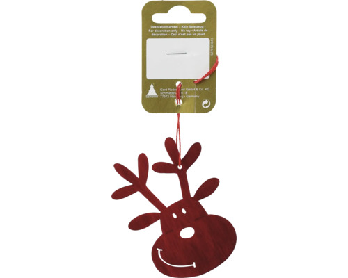 Weihnachtsbaumanhänger Rentierkopf Holz 8 x 6 x 0,3 cm rot Dekorativer hängender Elch aus Holz