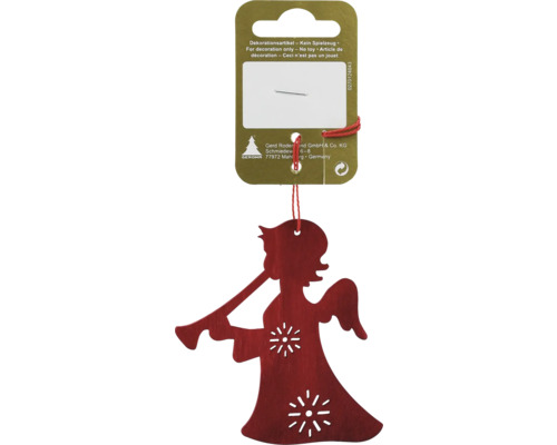 Weihnachtsbaumanhänger Engel Holz 6,5 x 8 x 0,3 cm rot Roter Engel mit Trompete als Christbaumschmuck