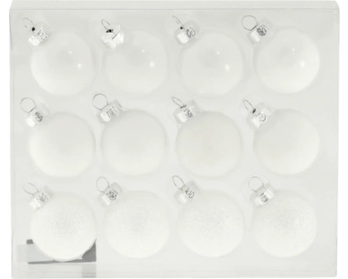 Christbaumkugeln aus Glas Ø 3 cm 12 Stück weiß Zwölf Christbaumkugeln aus Glas im Set