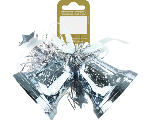 Hängedeko Doppelglocke aus Kunststoff blau Dekorative silberne Glocken für den Innenbereich