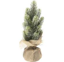 Kleiner, künstlicher Weihnachtsbaum im Jutesack