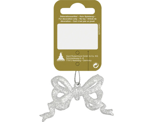 Hängedeko Schleife aus Kunststoff Glitter weiß Schleife zum Aufhängen als Dekorationsartikel