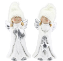 Zwei Weihnachtsengel Figuren mit Mütze und Flügeln