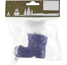Glitzernder Stiefel als Weihnachtsbaumschmuck in Verpackung