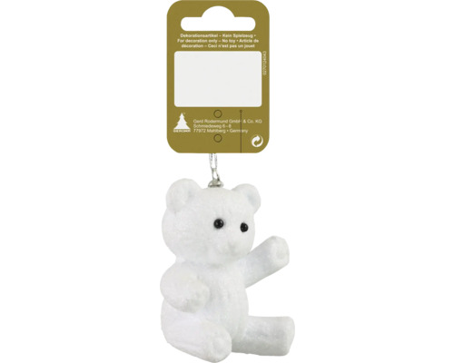 Hängedeko Bär aus Kunststoff Glitter weiß Weißer Teddybär als Weihnachtsbaumschmuck mit Aufhänger