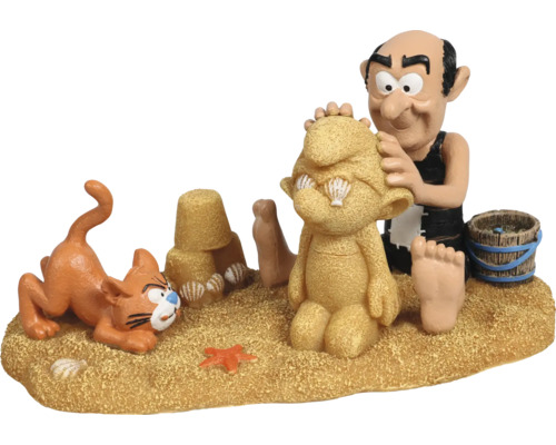 Aquariumdekoration AQUA DELLA Schlümpfe Strand mit Gargamel & Azrael ca. 18 x 9 x 9 cm Polyesterharz Comicfigur Gargamel mit Gargamelino am Strand mit Katze Azrael und Sandburg