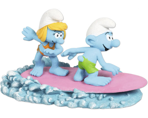 Aquariumdekoration AQUA DELLA Schlümpfe surfen auf dem Wasser ca. 16 x 8 x 9 cm Polyesterharz Schlumpfine und Schlumpf auf Surfbrettfigur
