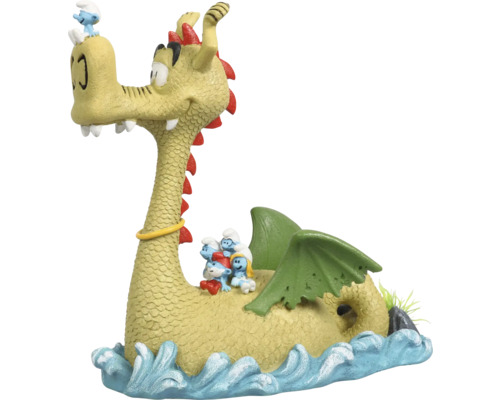 Aquariumdekoration AQUA DELLA Schlümpfe reiten auf dem Drachen ca. 16 x 8 x 17 cm Polyesterharz Schlumpf-Drachen-Figur auf Wasserbasis
