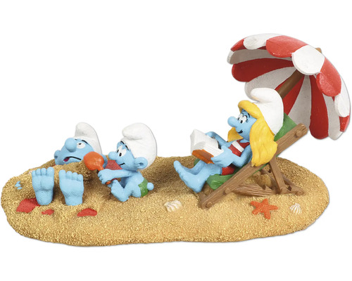 Aquariumdekoration AQUA DELLA Schlümpfe Strand mit Schlumpfine & Babyschlumpf ca. 22 x 12 x 11 cm Polyesterharz Dekorative Schlumpffiguren am Strand