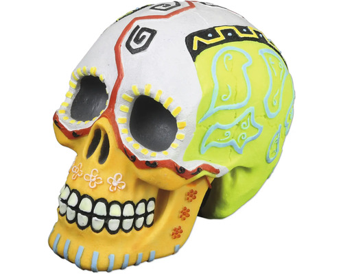 Aquariumdekoration AQUA DELLA Dia de los Muertos Schädel bunt ca. 11,8 x 7,8 x 9 cm Polyesterharz, , Halloweenfigur Dekorativer Totenkopf mit bunten Verzierungen