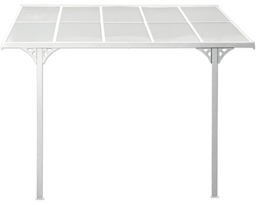 Freistehendes Terrassendach mit transparenten Paneelen.