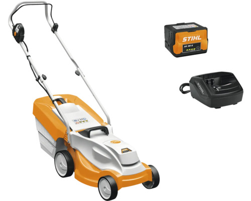 Akkurasenmäher mit Akku und Ladegerät