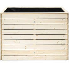 Holzhochbeet mit rechteckiger Form und Innenfolie.