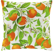 Quadratisches Kissen mit Orangen und Blättern bedruckt