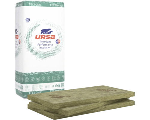 Verpackung Steinwolle TECTONIC von Ursa und drei Steinwolleplatten