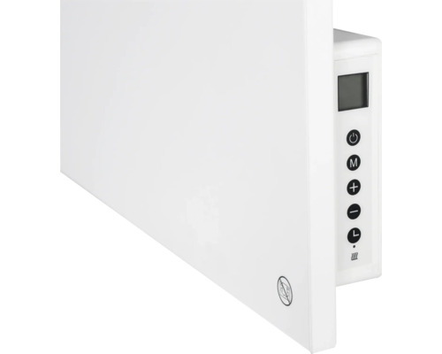 Weiße Elektroheizung mit Display und Bedienknöpfen