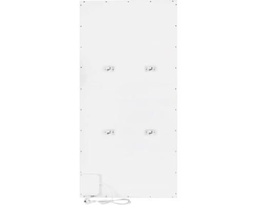 Rückseite einer Infrarotheizung mit Wandhalterung und Anschlussdose