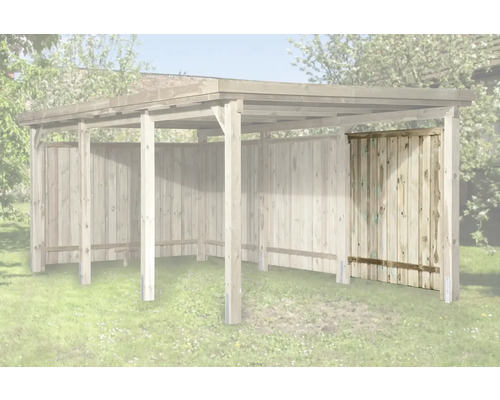 Holzunterstand mit Seitenwand und Tür im Garten