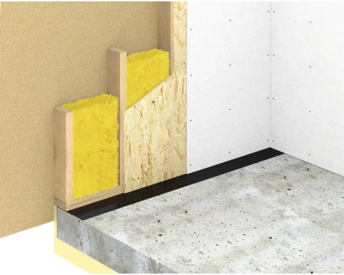 Illustration einer Wanddämmung mit Holzrahmen und Dämmmaterial