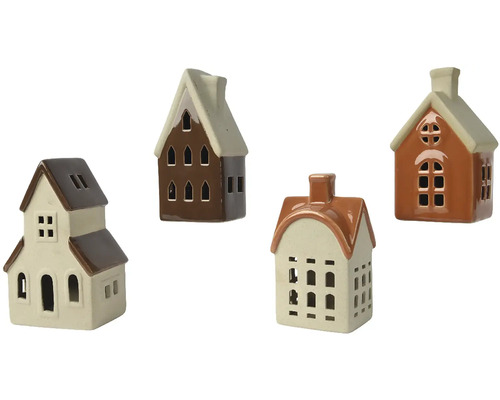 Weihnachtsdekoration Haus Keramik weiß Vier dekorative Keramik-Häuser für Teelichter