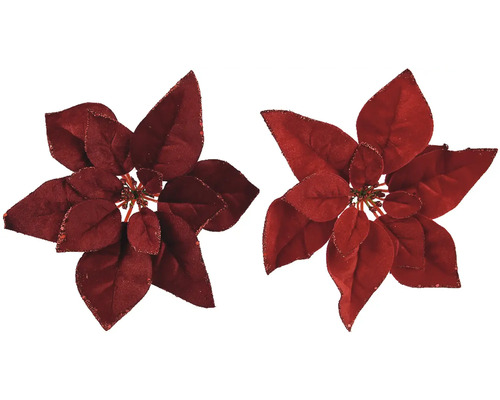 Weihnachtsdekoration Weihnachtsstern Kunststoff 28 x 28 x 5 cm zufällige Farbauswahl Zwei rote künstliche Weihnachtssterne mit Blättern