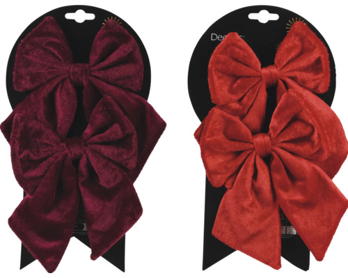 Weihnachtsdekoration Schleife Polyester zufällige Farbauswahl Zwei Deko-Schleifen aus Samt auf einer Verkaufsverpackung