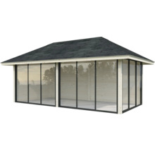 Holz Gartenhaus mit Glasfront und Bitumendach