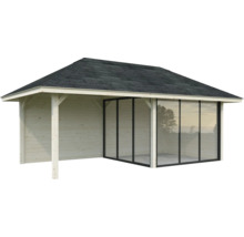 Holzgartenhaus mit Glasfront und Satteldach