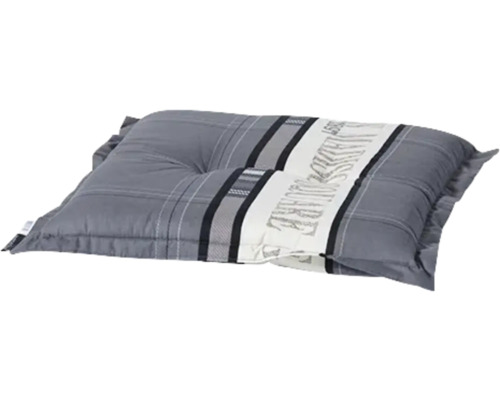 Graues Bodenkissen mit Karomuster und Schriftzug