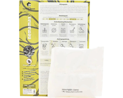 Verpackung von Nemamax zur biologischen Bekämpfung von Dickmaulrüssler Larven