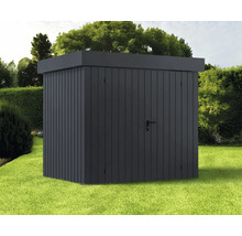 Rechteckiges Gartenhaus mit Tür auf Rasenfläche