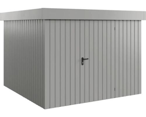 Grauer Metall Geräteschuppen mit Tür und Griff