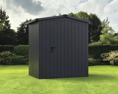 Gartenhaus Hörmann EcoStar Euroline Satteldach, Einzeltür 189 x 134 cm anthrazit Gartenschrank aus Metall auf einer Rasenfläche