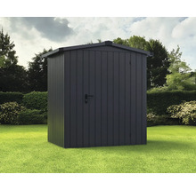Geräteschuppen aus Metall im Garten.