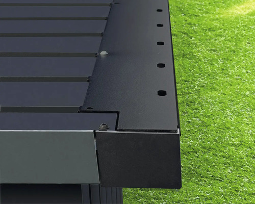 Laubabdeckung Hörmann EcoStar Euroline 9008 181 x 11 x 1,4 cm schwarz Detailansicht eines Metallpavillons mit Lamellendach