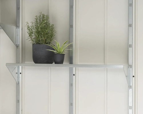 Regal mit Pflanzen vor einer weißen Wand